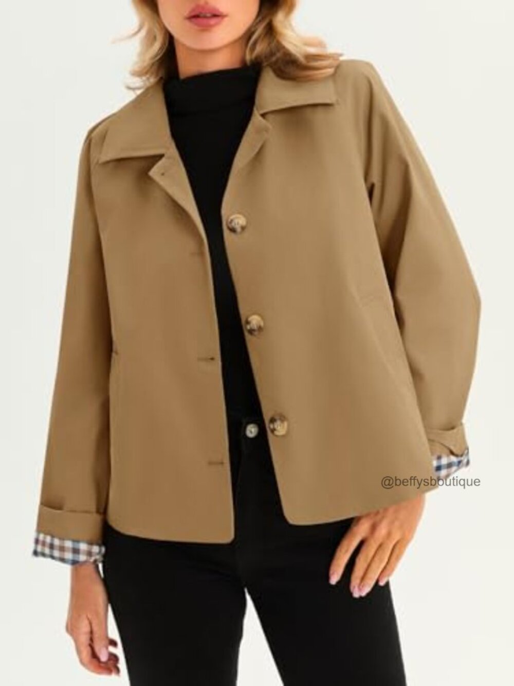 Cropped Trench Coat Lightweight Single Breasted Jacket Fall Windbreaker - Picture 4 of 7